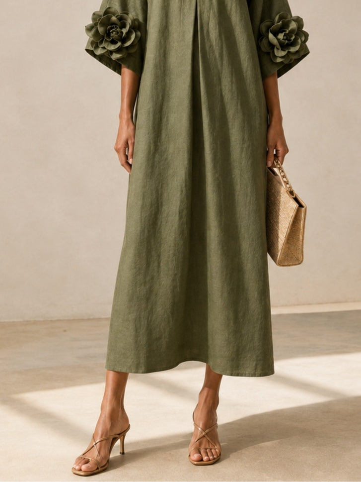 Sage Mist Floral Button Down Midi Dress with Striking Floral Cuffs – Sienna Noosa
