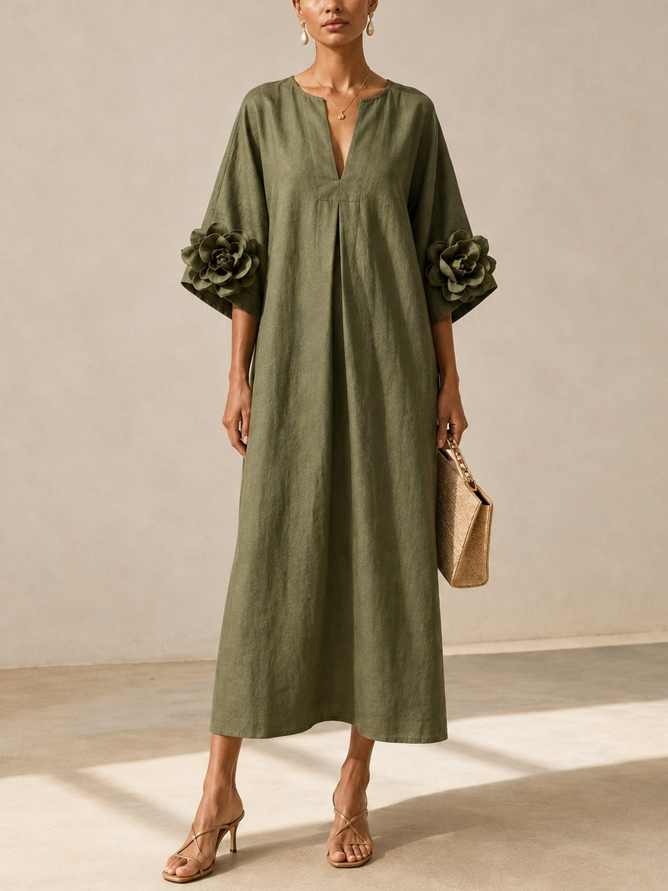 Sage Mist Floral Button Down Midi Dress with Striking Floral Cuffs – Sienna Noosa