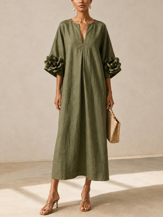Sage Mist Floral Button Down Midi Dress with Striking Floral Cuffs – Sienna Noosa