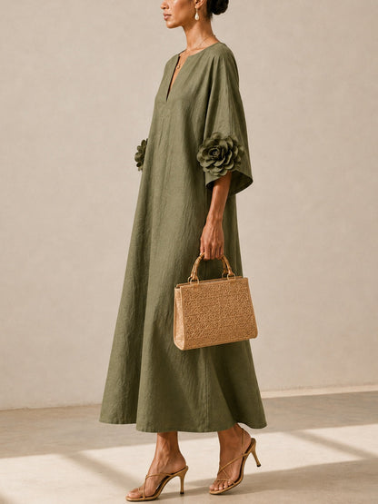 Sage Mist Floral Button Down Midi Dress with Striking Floral Cuffs – Sienna Noosa