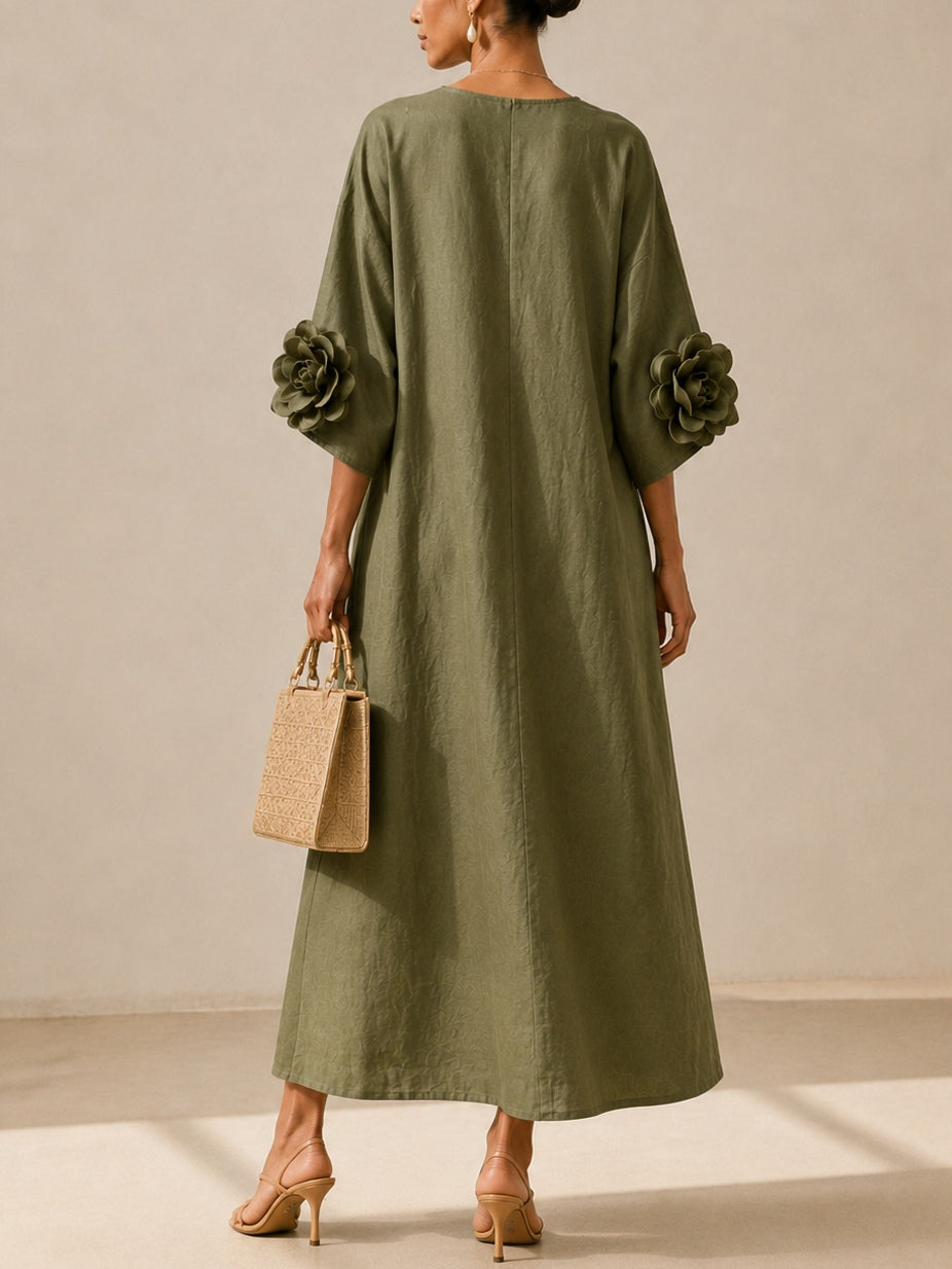 Sage Mist Floral Button Down Midi Dress with Striking Floral Cuffs – Sienna Noosa