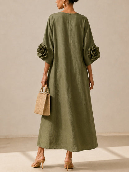 Sage Mist Floral Button Down Midi Dress with Striking Floral Cuffs – Sienna Noosa