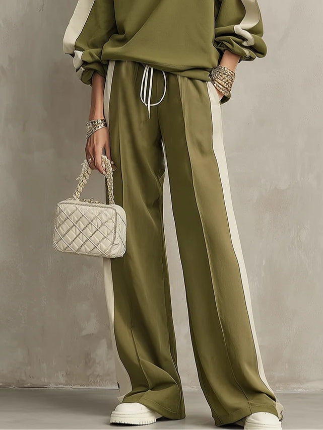Olive Green Crew Neck Sweatshirt and Drawstring Wide Leg Pants Casual Set – Sienna Noosa