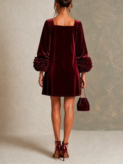 Paula Burgundy Velvet Button Front Mini Dress Featuring Striking Floral Cuffs – Sienna Noosa