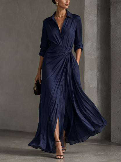 Elegant Navy Blue Knotted Maxi Shirt Dress – Sienna Noosa