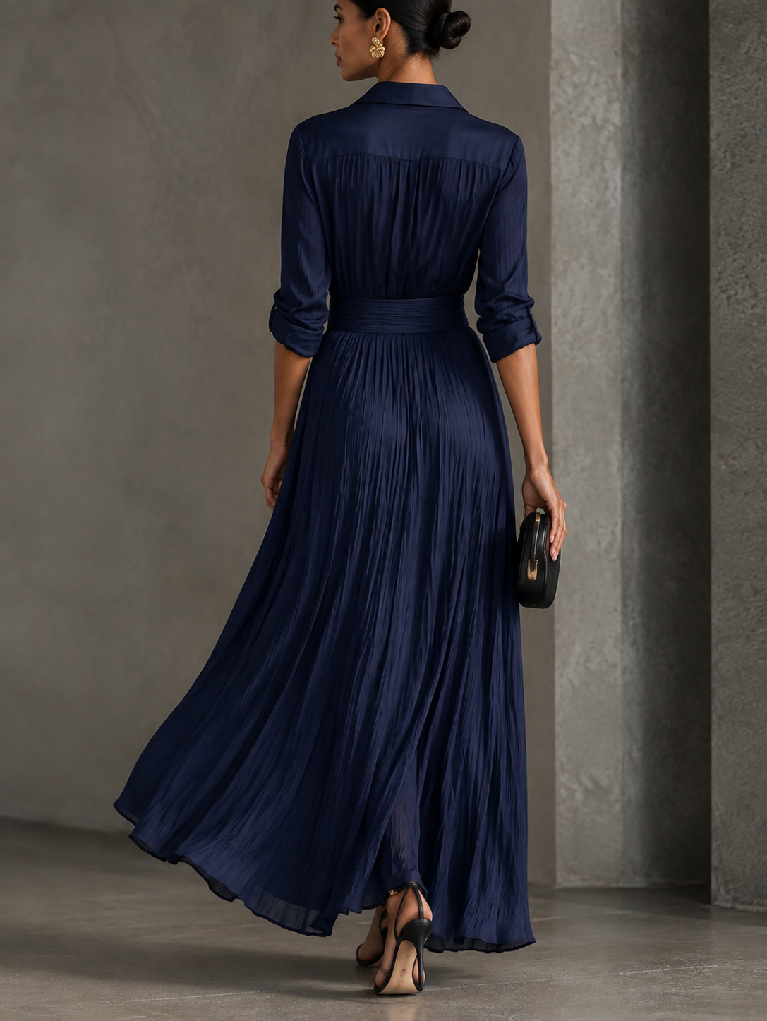 Elegant Navy Blue Knotted Maxi Shirt Dress – Sienna Noosa