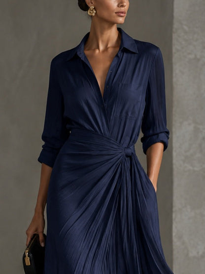 Elegant Navy Blue Knotted Maxi Shirt Dress – Sienna Noosa