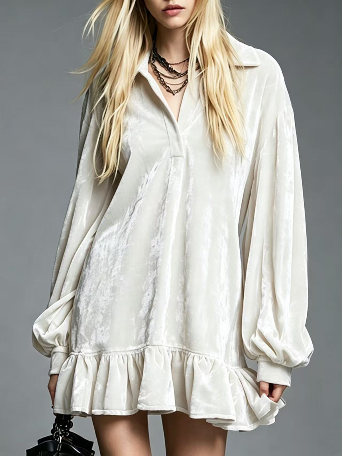 Eira Velvet Mini Dress with Lantern Sleeves Ruffled Hem – Sienna Noosa