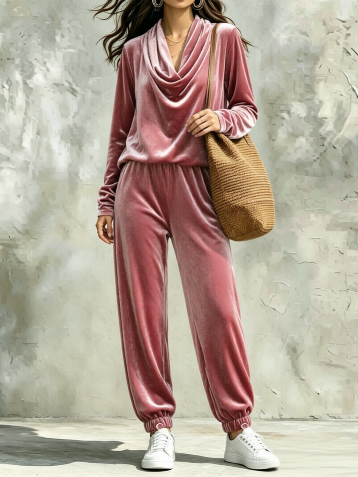 Nuria Black Velvet Cowl Neck Top and Loose Fitting Cuffed Hem Pants Set – Sienna Noosa