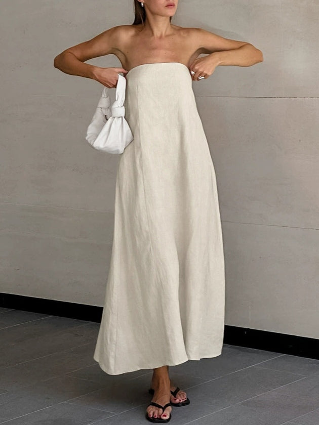 Strapless A-line Line Linen Long Dress – Sienna Noosa