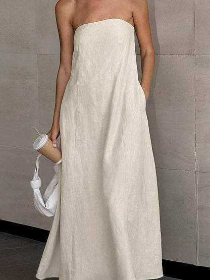 Strapless A-line Line Linen Long Dress – Sienna Noosa