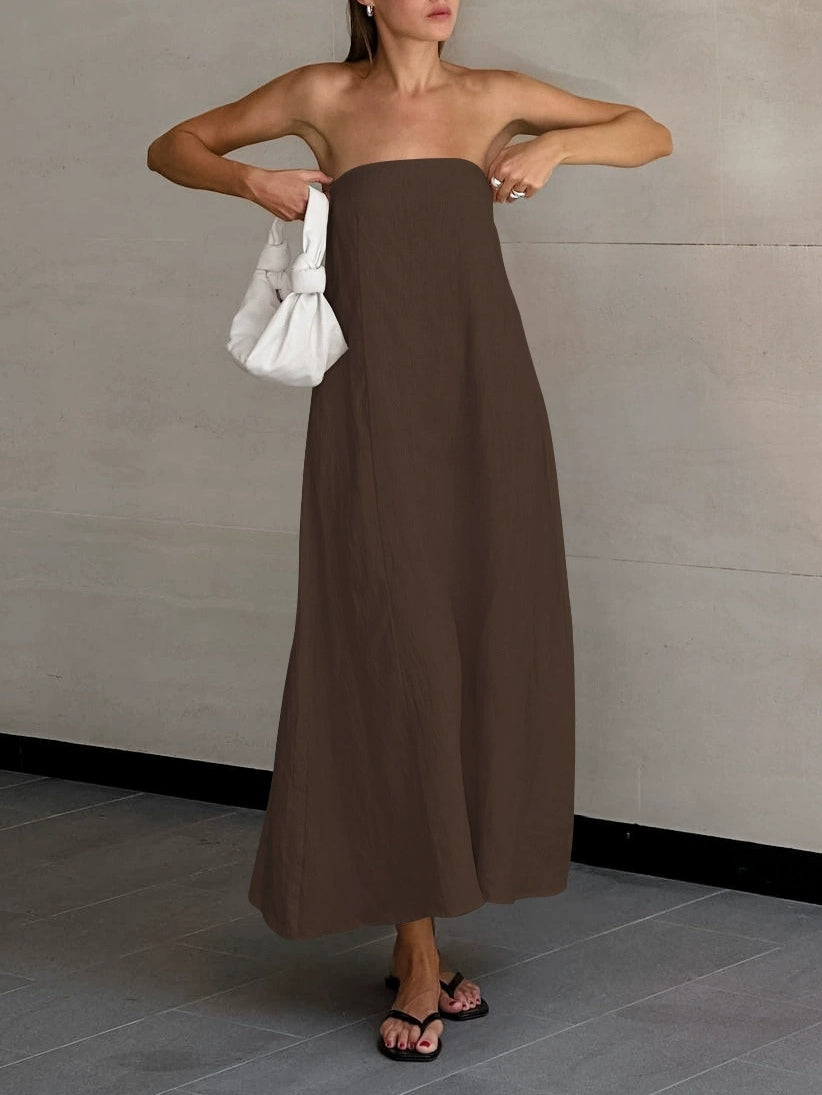 Strapless A-line Line Linen Long Dress – Sienna Noosa