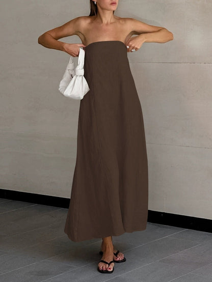 Strapless A-line Line Linen Long Dress – Sienna Noosa