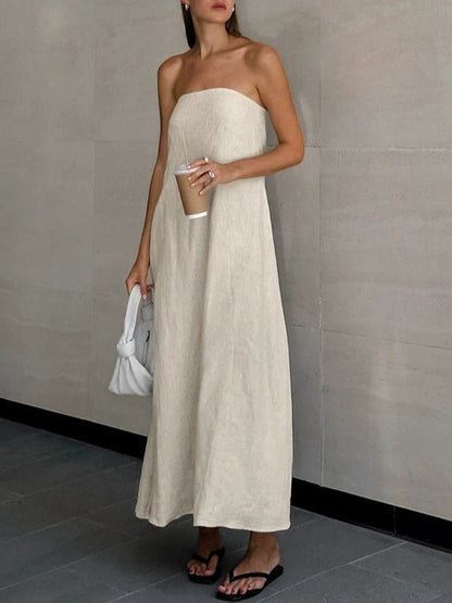 Strapless A-line Line Linen Long Dress – Sienna Noosa