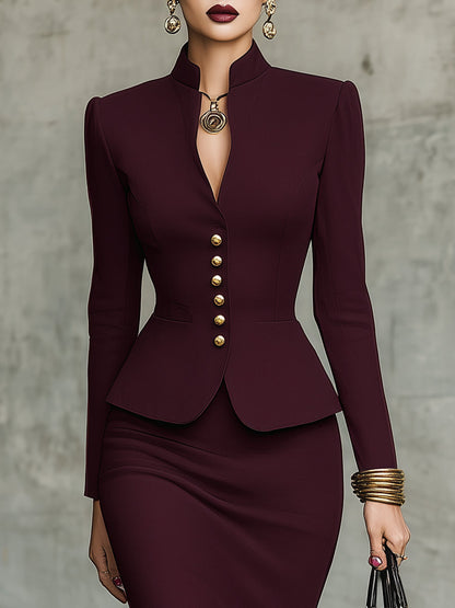 Leticia Burgundy Ruffled Hem Top and Skirt Set with Gold Tone Buttons – Sienna Noosa