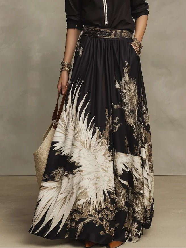 Fátima Black Gold Artistic Print Half Zip Shirt and Flowy Floral Midi Skirt Set – Sienna Noosa