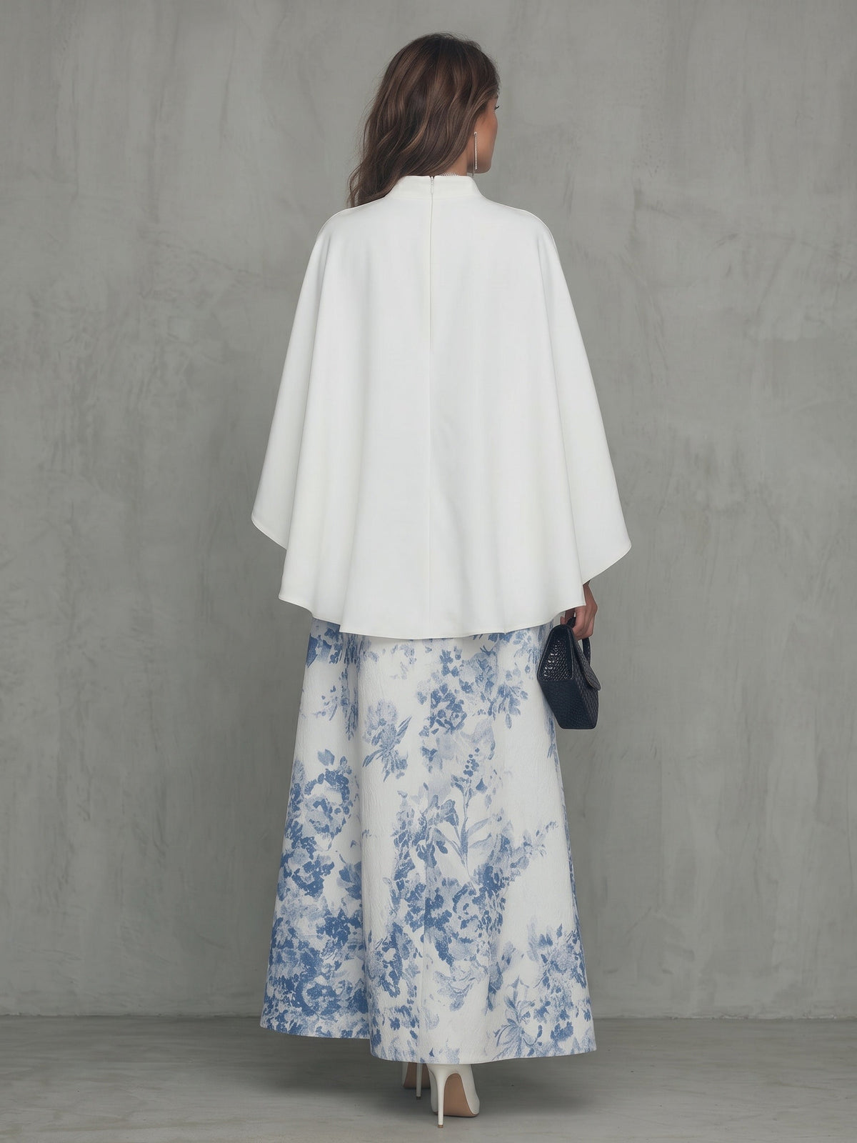 Ivory Blue Floral Print Skirt and White Cape Top Set – Sienna Noosa