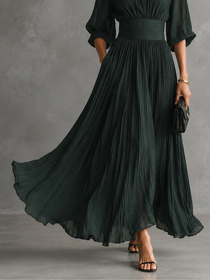 Dark Emerald Pleated Collar Three Quarter Sleeve Shirt Maxi Dress – Sienna Noosa