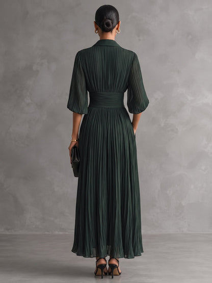 Dark Emerald Pleated Collar Three Quarter Sleeve Shirt Maxi Dress – Sienna Noosa