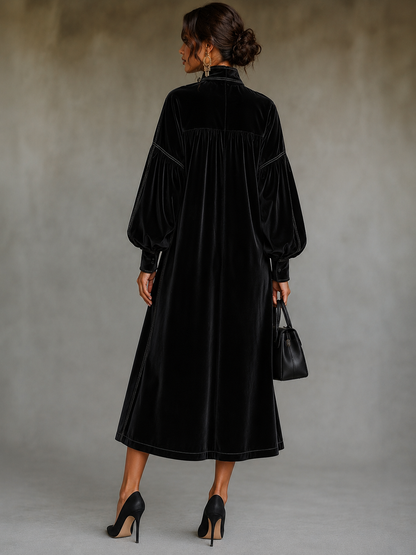 Diana Black Velvet Midi Dress with Bow Detail and Lantern Sleeves – Sienna Noosa