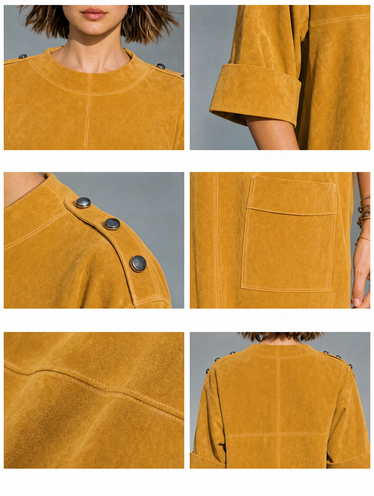 Marina Ginger Yellow Faux Suede Mini Dress with Shoulder Buttons and Patch Pockets – Sienna Noosa