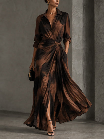 Brown Black Abstract Print Wrap Twist Front Maxi Shirt Dress – Sienna Noosa