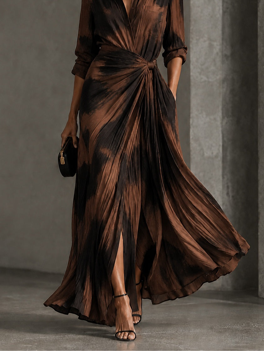 Brown Black Abstract Print Wrap Twist Front Maxi Shirt Dress – Sienna Noosa