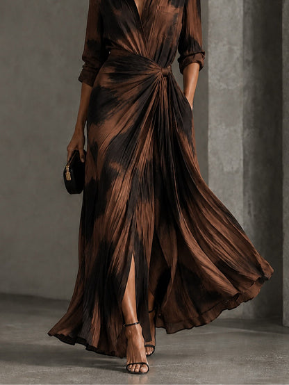 Brown Black Abstract Print Wrap Twist Front Maxi Shirt Dress – Sienna Noosa