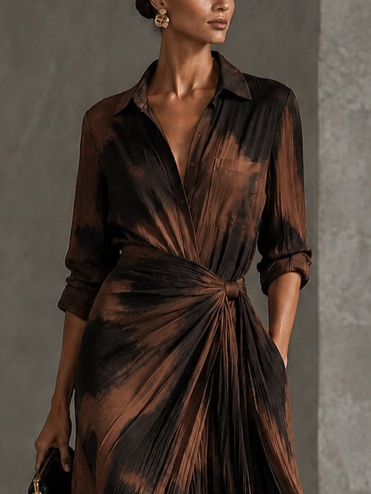 Brown Black Abstract Print Wrap Twist Front Maxi Shirt Dress – Sienna Noosa