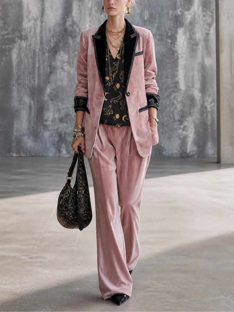 Helena Pink Casual Corduroy Three Piece Layered Set with Elegant Wide Leg Trousers – Sienna Noosa