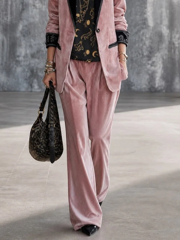 Helena Pink Casual Corduroy Three Piece Layered Set with Elegant Wide Leg Trousers – Sienna Noosa
