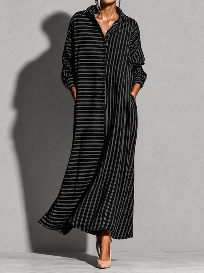Black White Asymmetric Stripe Shirt Maxi Dress – Sienna Noosa
