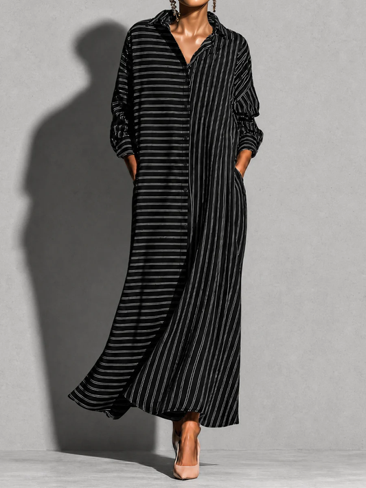 Black White Asymmetric Stripe Shirt Maxi Dress – Sienna Noosa
