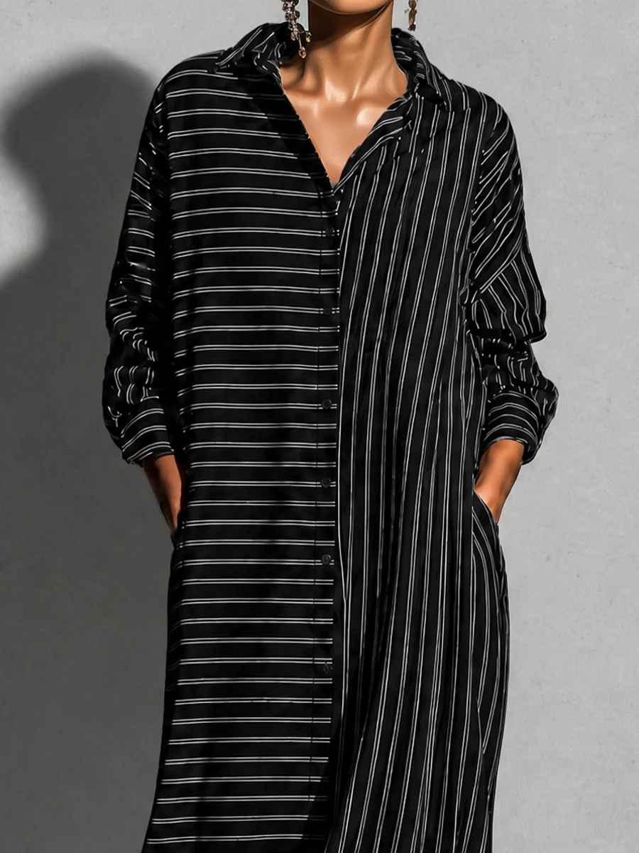 Black White Asymmetric Stripe Shirt Maxi Dress – Sienna Noosa