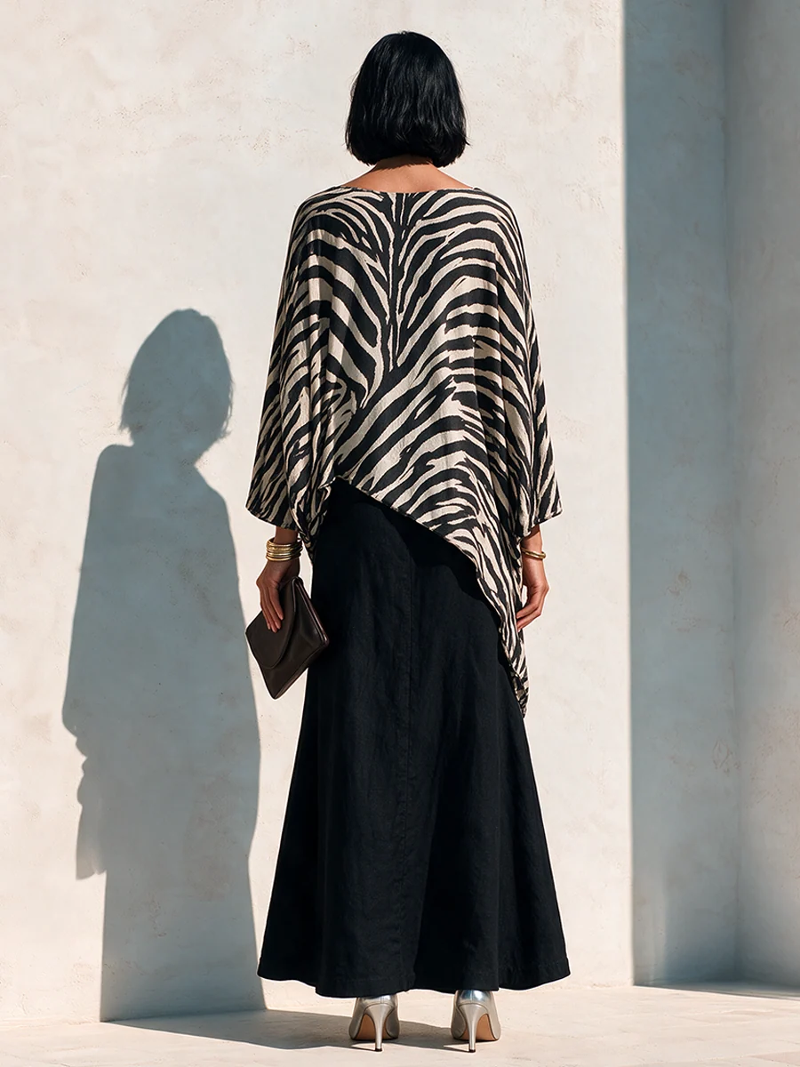 Black Zebra Asymmetrical Top and Black Drape Skirt Two-Piece Set – Sienna Noosa