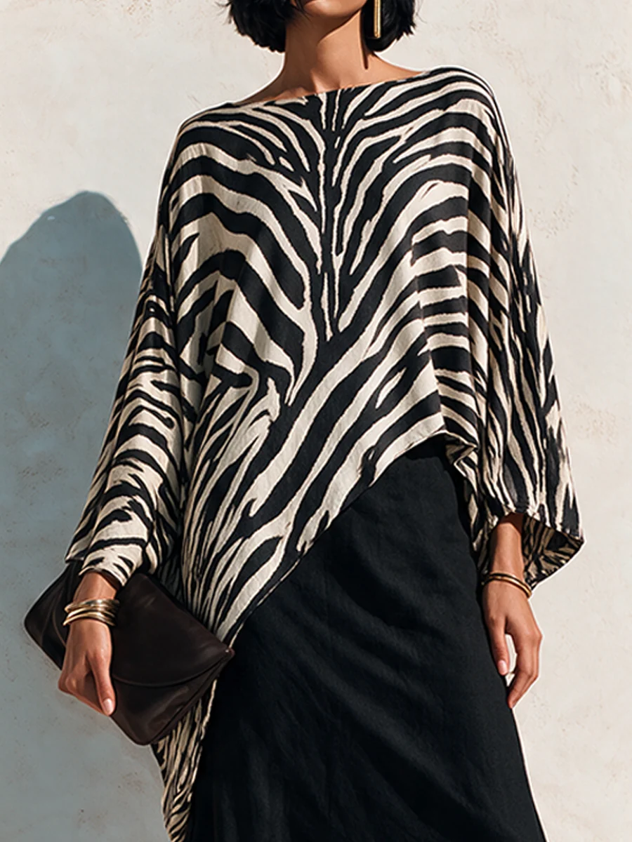Black Zebra Asymmetrical Top and Black Drape Skirt Two-Piece Set – Sienna Noosa