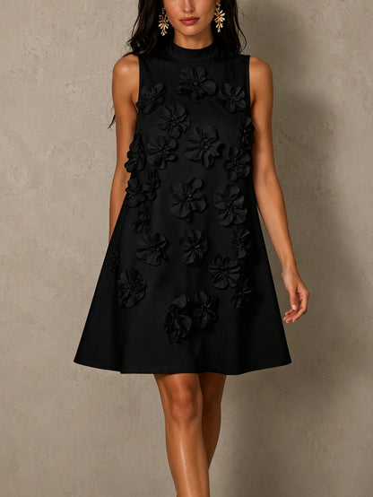 Black Sleeveless Mini Dress Featuring Striking Floral And Bow Details – Sienna Noosa