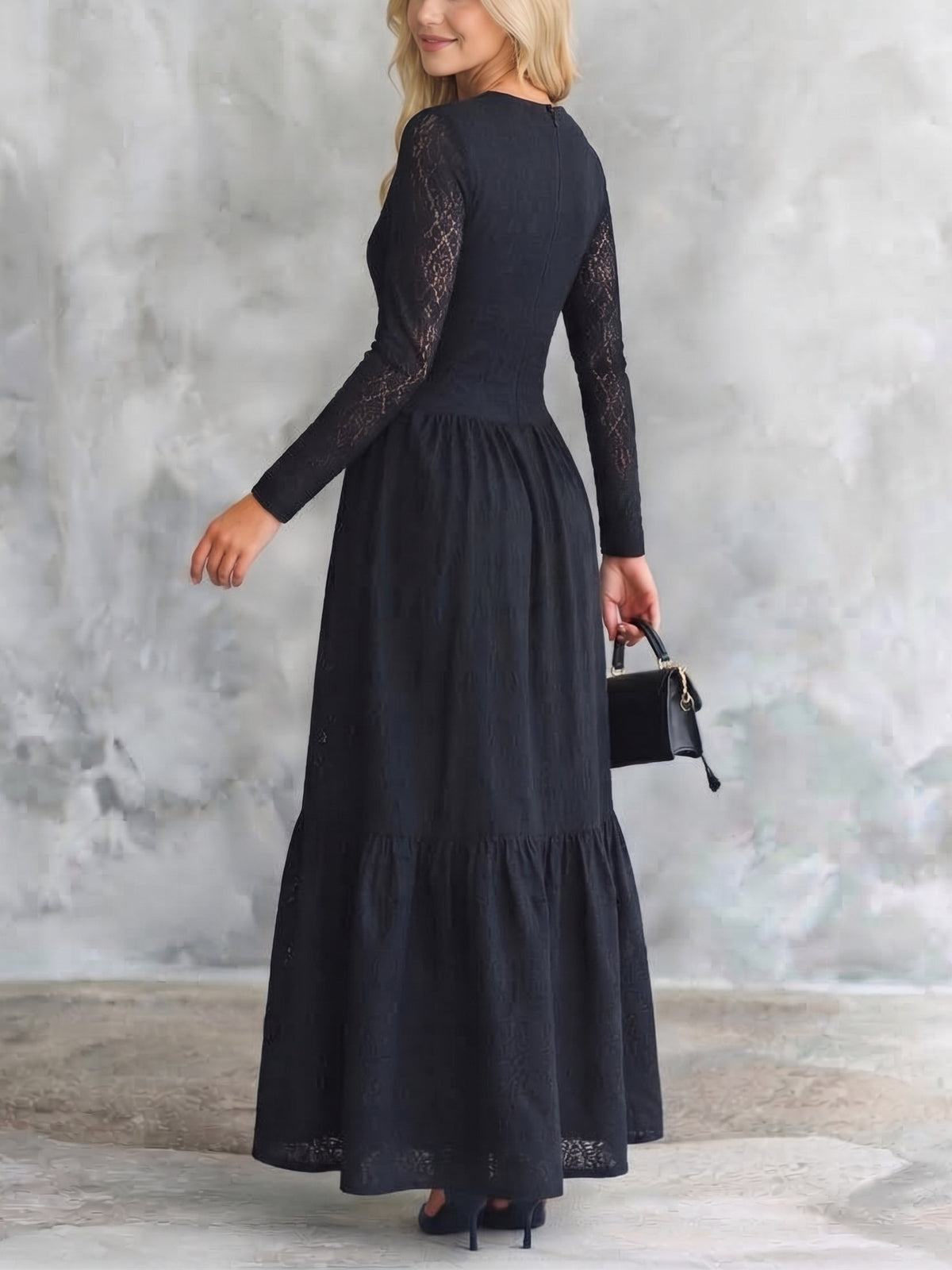 Gothic Black V-neck Lace Sleeve Gold Button Maxi Dress – Sienna Noosa