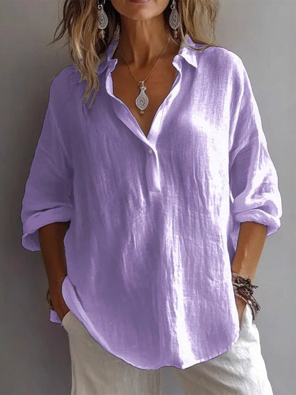 Casual Loose Long Sleeve Linen V-Neck Shirt – Sienna Noosa