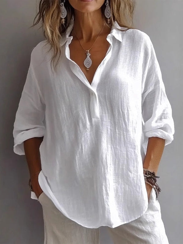Casual Loose Long Sleeve Linen V-Neck Shirt – Sienna Noosa