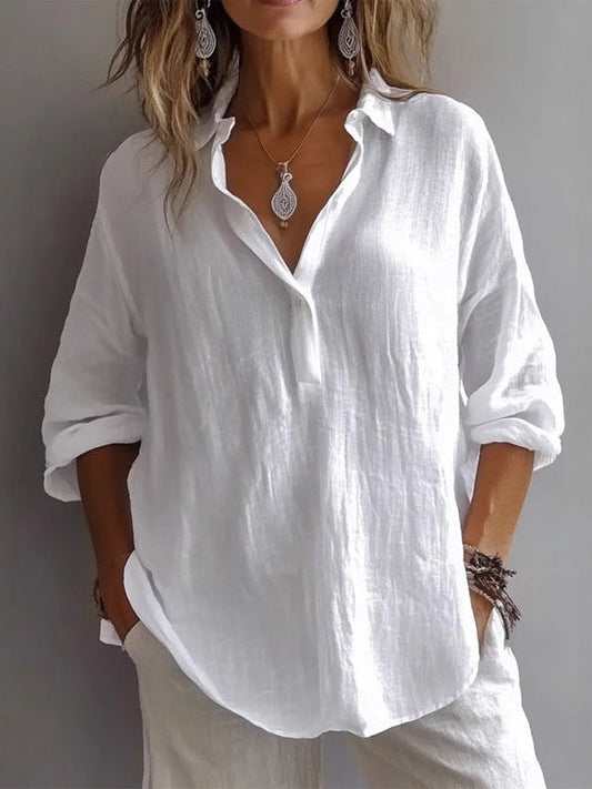 Casual Loose Long Sleeve Linen V-Neck Shirt – Sienna Noosa