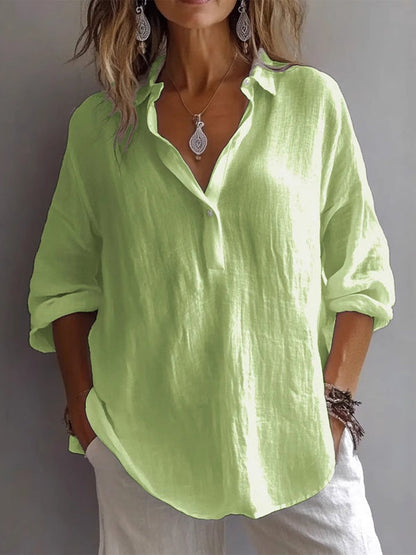 Casual Loose Long Sleeve Linen V-Neck Shirt – Sienna Noosa