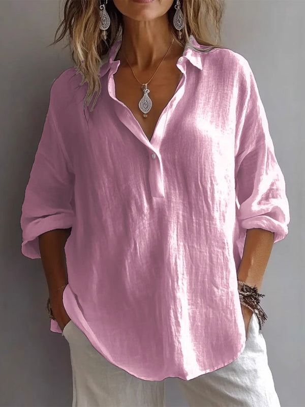 Casual Loose Long Sleeve Linen V-Neck Shirt – Sienna Noosa