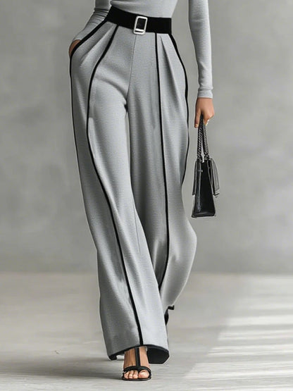 White Trim High Neck Long Sleeved Top with Wide Leg Pants and Belt Set – Sienna Noosa