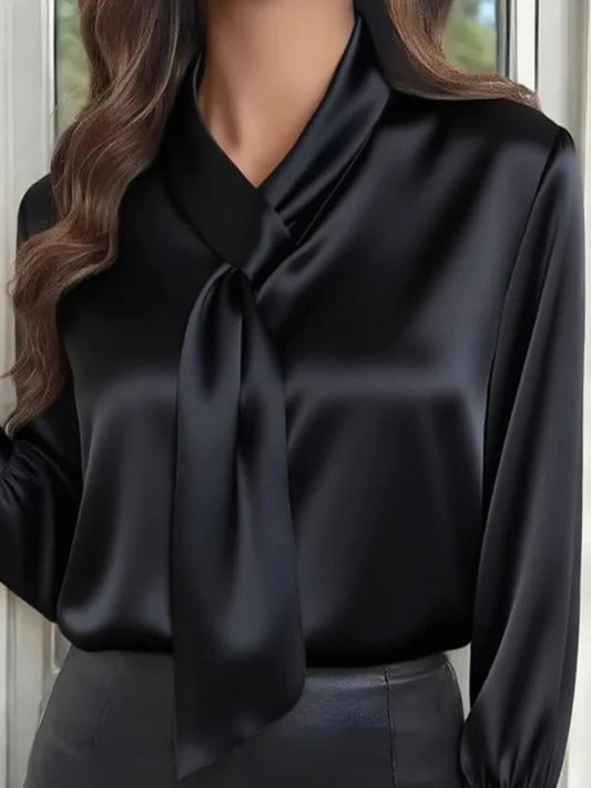 Solid Color Long-sleeved Bow Tie Casual Shirt – Sienna Noosa