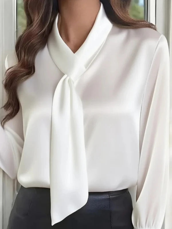 Solid Color Long-sleeved Bow Tie Casual Shirt – Sienna Noosa