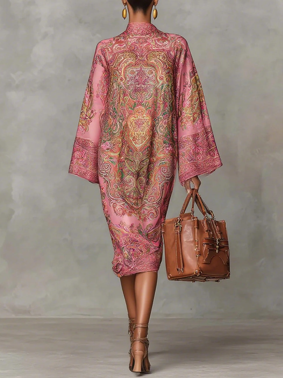 Pink Paisley Print Flared Long Sleeve Loose Midi Dress – Sienna Noosa