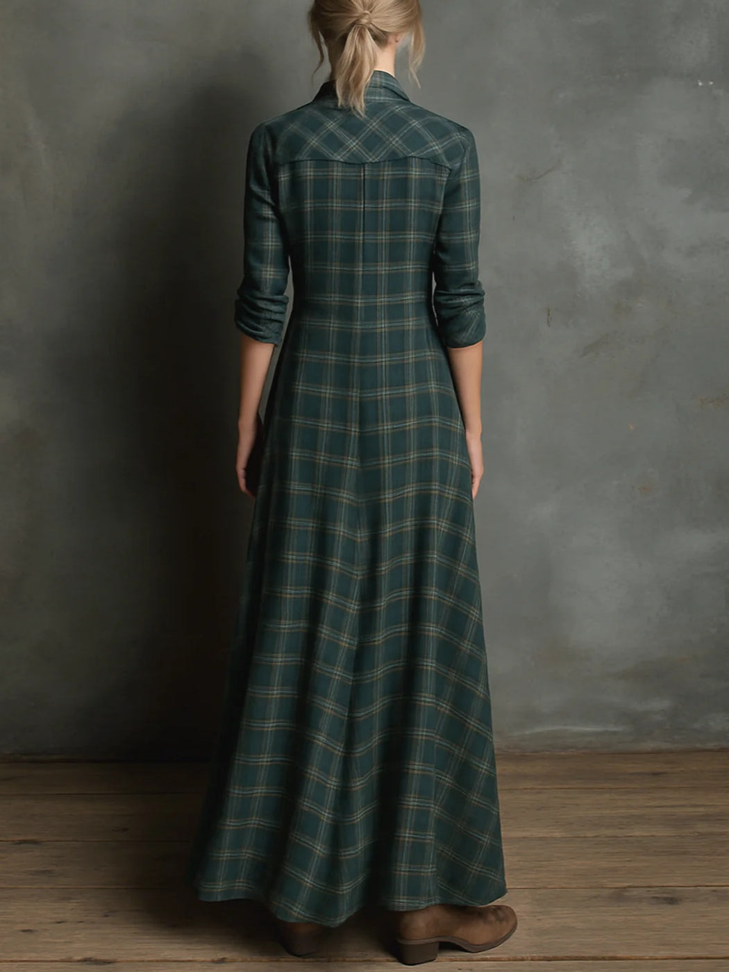 Green Plaid Lapel Single Breasted Shirt Long Dress – Sienna Noosa