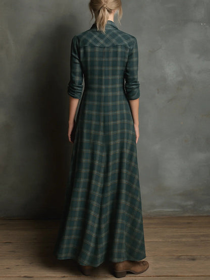Green Plaid Lapel Single Breasted Shirt Long Dress – Sienna Noosa