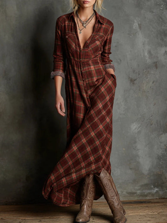 Green Plaid Lapel Single Breasted Shirt Long Dress – Sienna Noosa